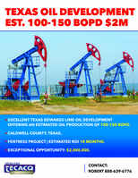 Texas Oil Development Estimated 100-150 BOPD $2m